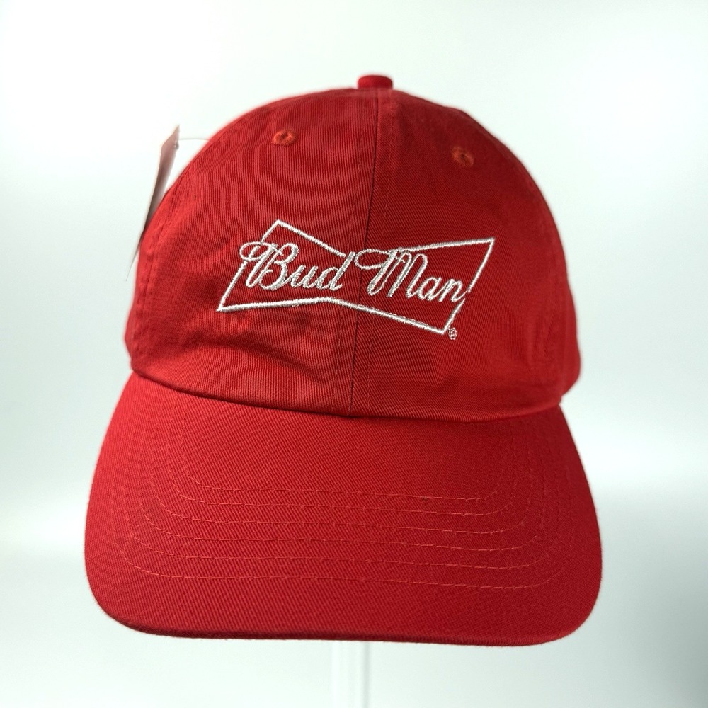 Vintage -Rare- Budweiser Bud Man Logo Hat With tags, Metal Buckle Strap Back
